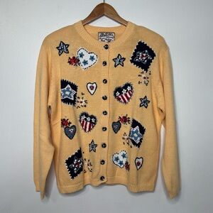 Heirloom Collectibles Patriotic Patchwork Cardigan Yellow Size Womens Large